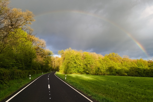 Rainbow above closed road