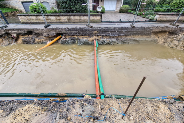 Flooded roadworks