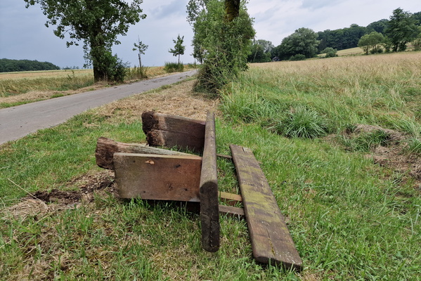 Bench damaged by the storm