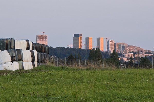View of Kirchberg skyline from Am Speisgrënchen, Steinsel