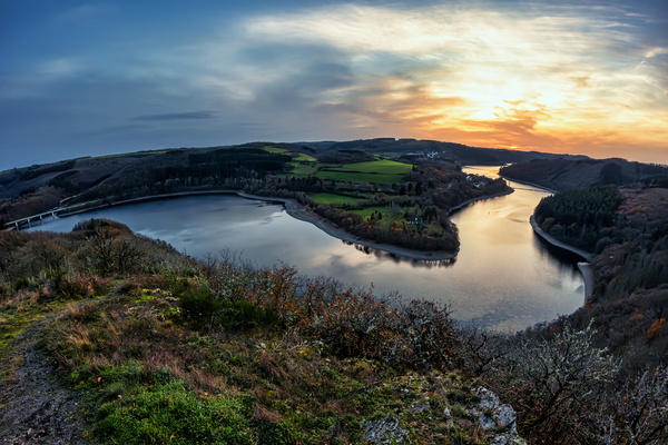 The lake's curvy smile at sunset