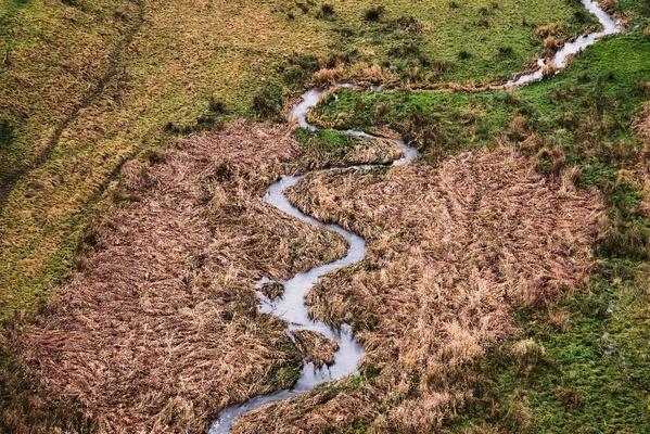 A watery dragon's spine through the fields